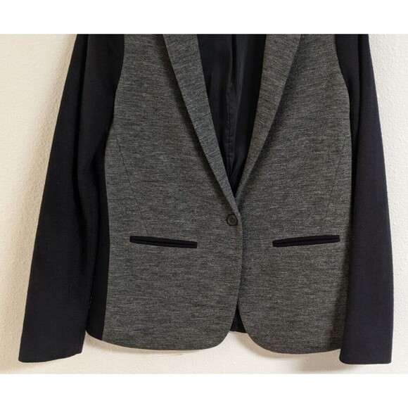 Wmn's J.CREW Contrasting Knit Wool/Cotton Blend Single Button Blazer Gray/Navy 6 - Picture 5 of 11